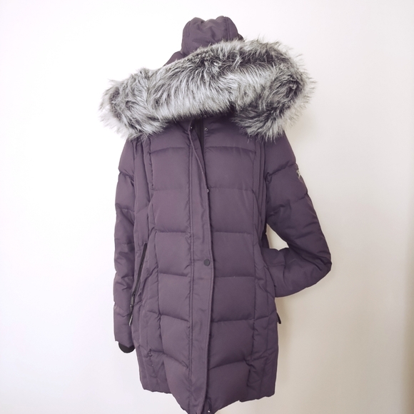 Novelti | Purple Faux Fur Trim Quilted Winter Jacket + Scarf Bundle - Picture 4 of 8